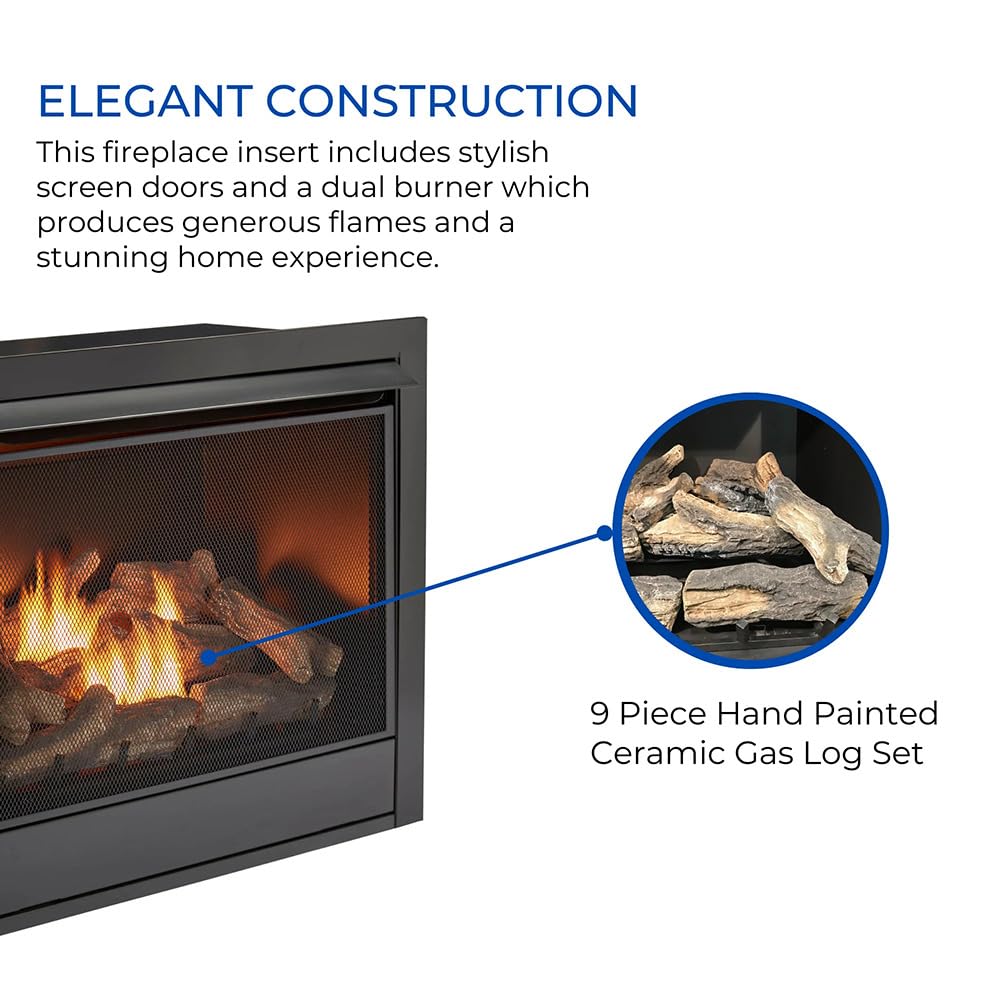 32,000 BTU Dual Fuel Ventless Gas Fireplace Insert with Remote Control