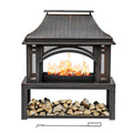 39" Wood-Burning Outdoor Fireplace with Chimney, Wood Storage, Spark Screen & Fire Poker