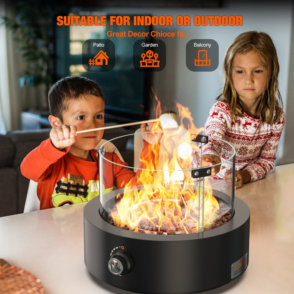 15.7" Portable Propane Fire Pit Tabletop Fireplace with Glass Wind Guard, 23,000 BTU