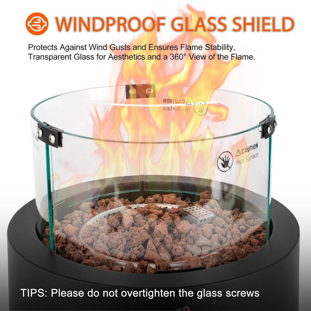15.7" Portable Propane Fire Pit Tabletop Fireplace with Glass Wind Guard, 23,000 BTU