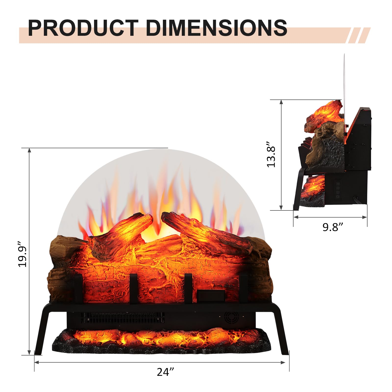 Freestanding Electric Fireplace Log Set Insert with 750W/1500W Heater, 6 Flame Colors & Remote Control