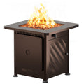 28" Outdoor Propane Fire Pit Table, 52,000 BTU with Lid & Lava Rocks, Brown