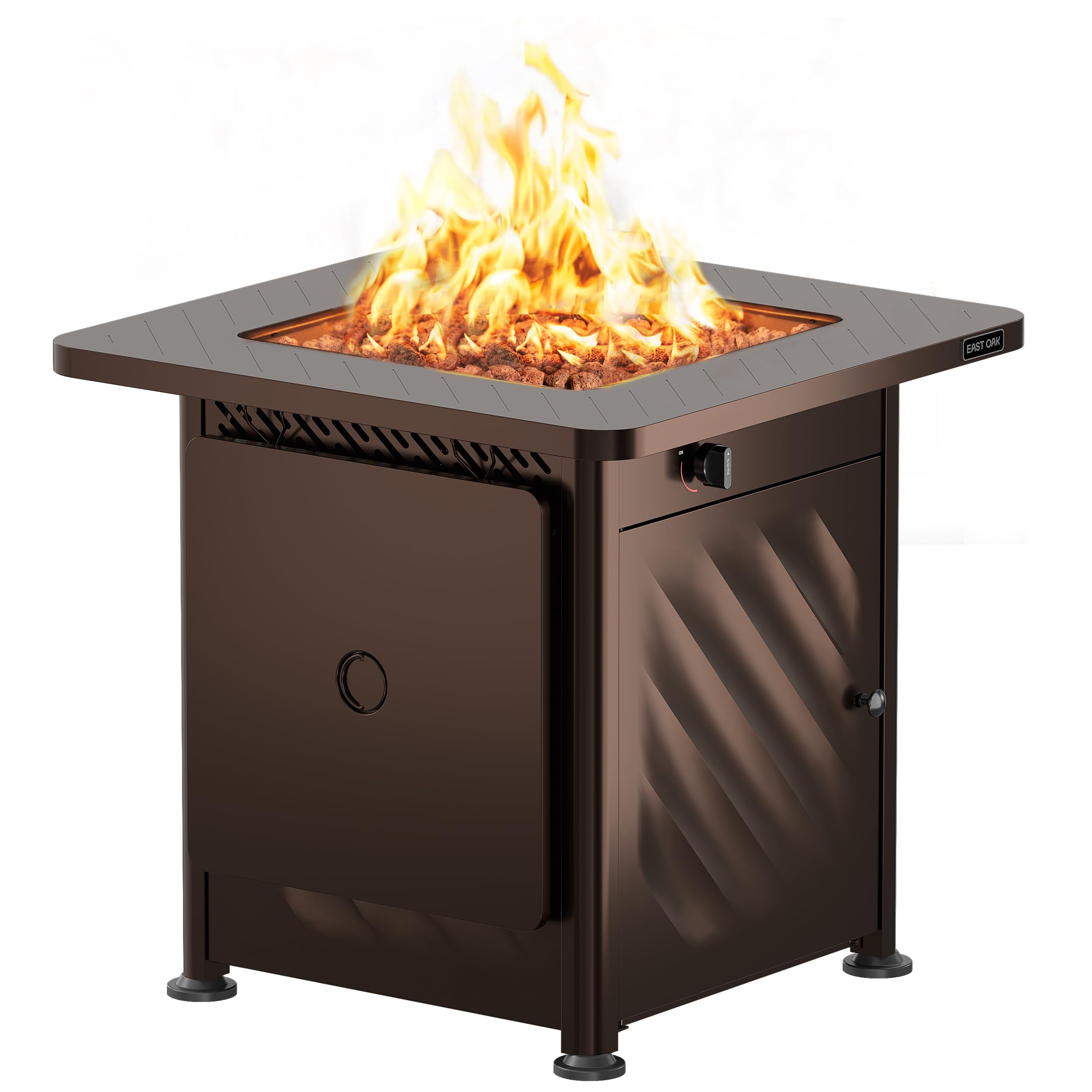 28" Outdoor Propane Fire Pit Table, 52,000 BTU with Lid & Lava Rocks, Brown
