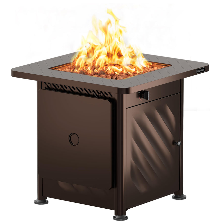 28" Outdoor Propane Fire Pit Table, 52,000 BTU with Lid & Lava Rocks, Brown