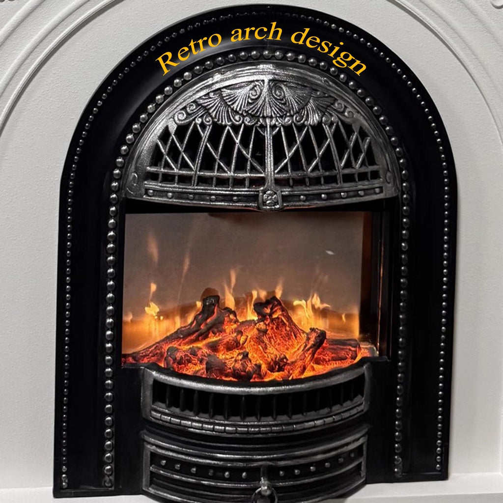 European Carved Fireplace Storage Cabinet with Simulated Flame & Heating Function