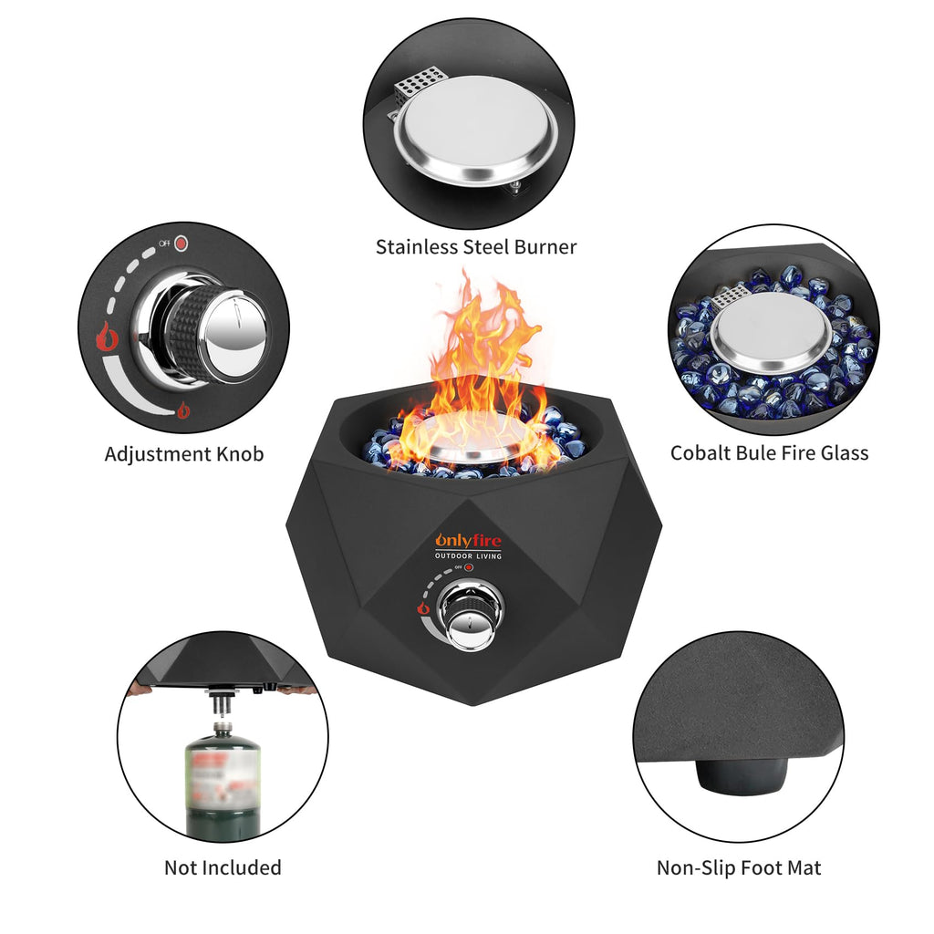 14" Portable Tabletop Gas Fire Pit for Patio, Camping & Outdoor Use