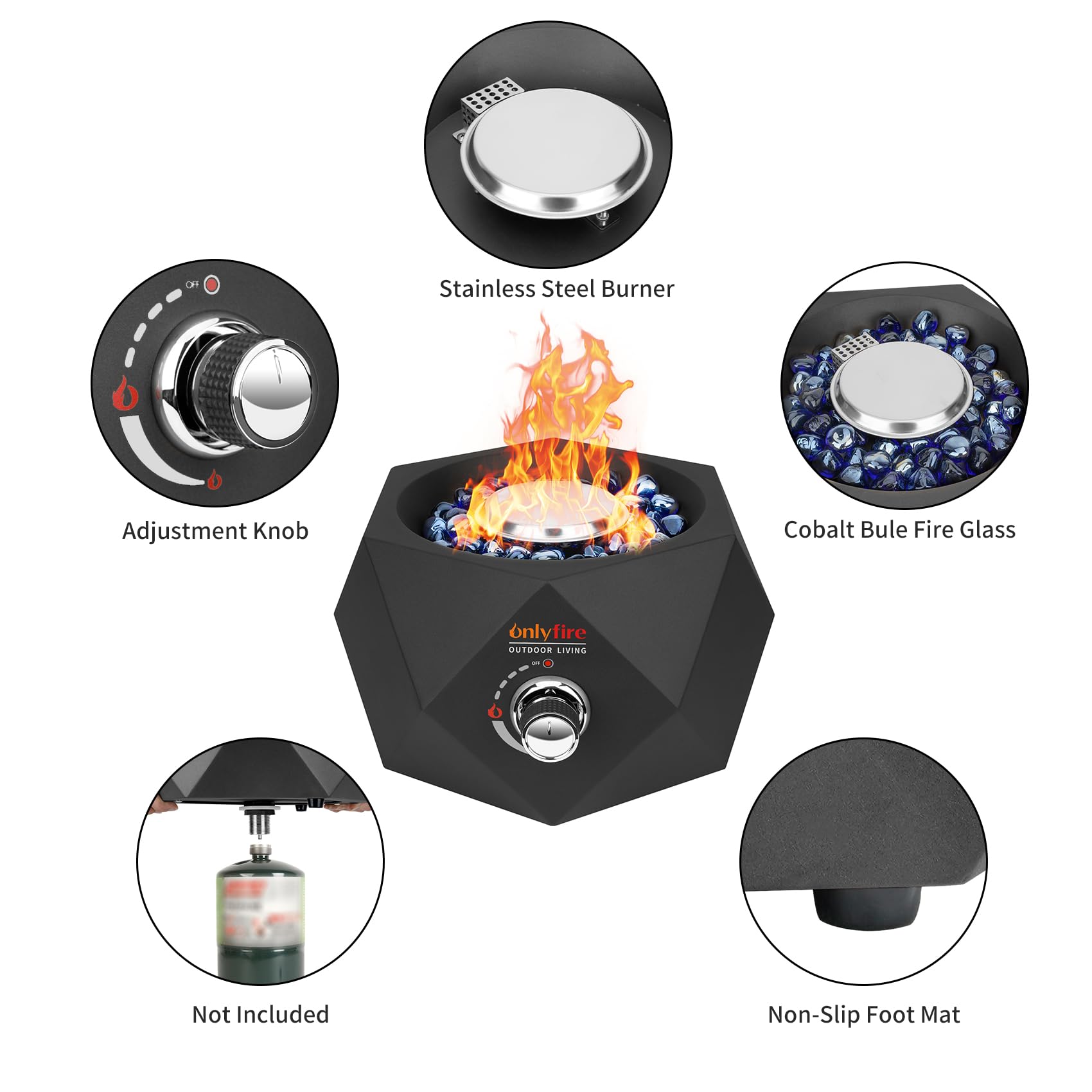 14" Portable Tabletop Gas Fire Pit for Patio, Camping & Outdoor Use