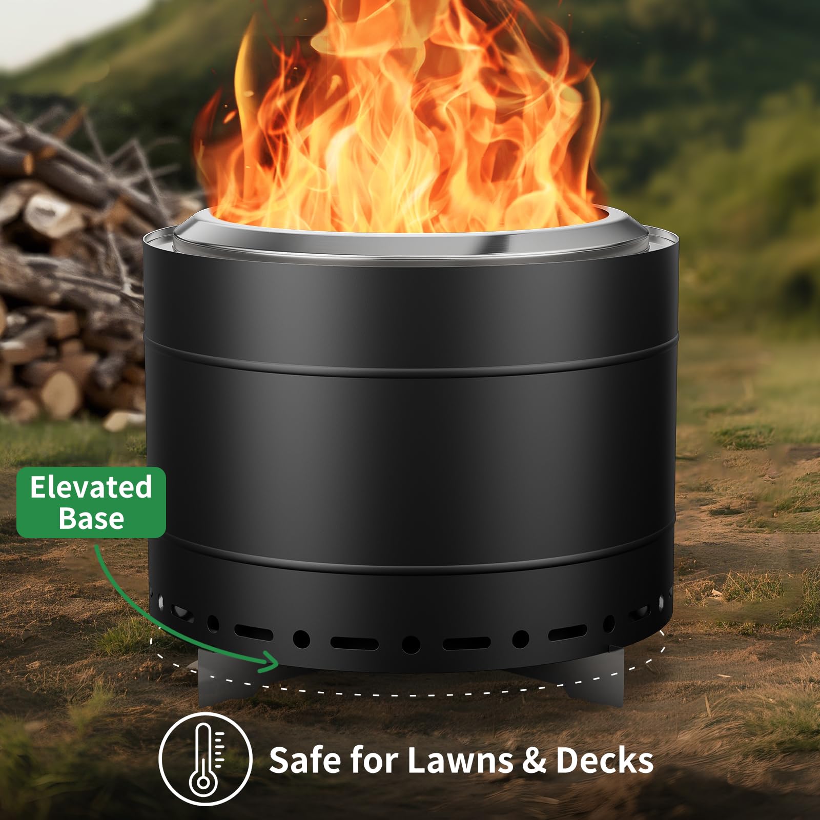 Stainless Steel Smokeless Wood-Burning Fire Pit for Outdoor Use