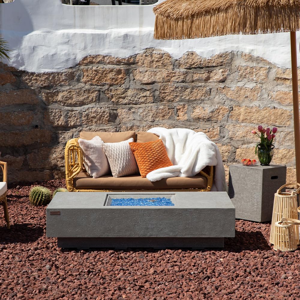 60" Concrete Fire Pit Table with Fire Glass for Patio, Garden & Outdoor Heating