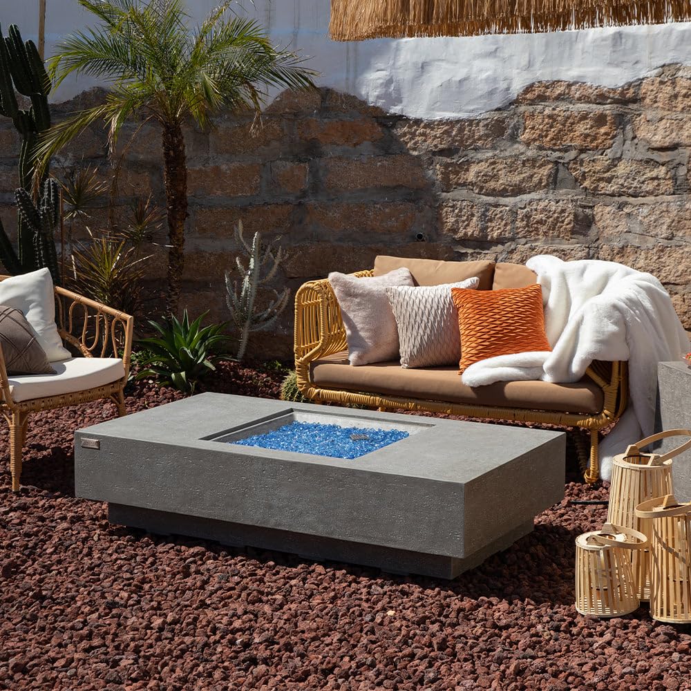 60" Concrete Fire Pit Table with Fire Glass for Patio, Garden & Outdoor Heating