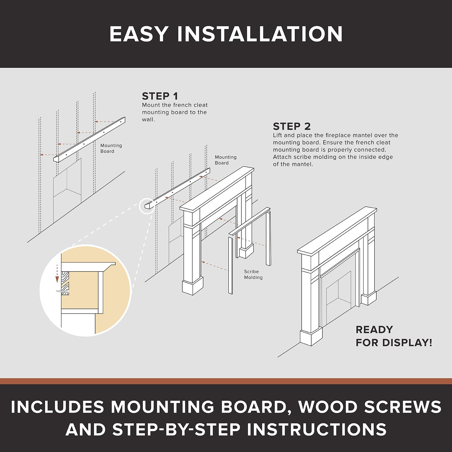 Modern Ember Lakeport Traditional Wood Fireplace Mantel Surround Kit - Parent
