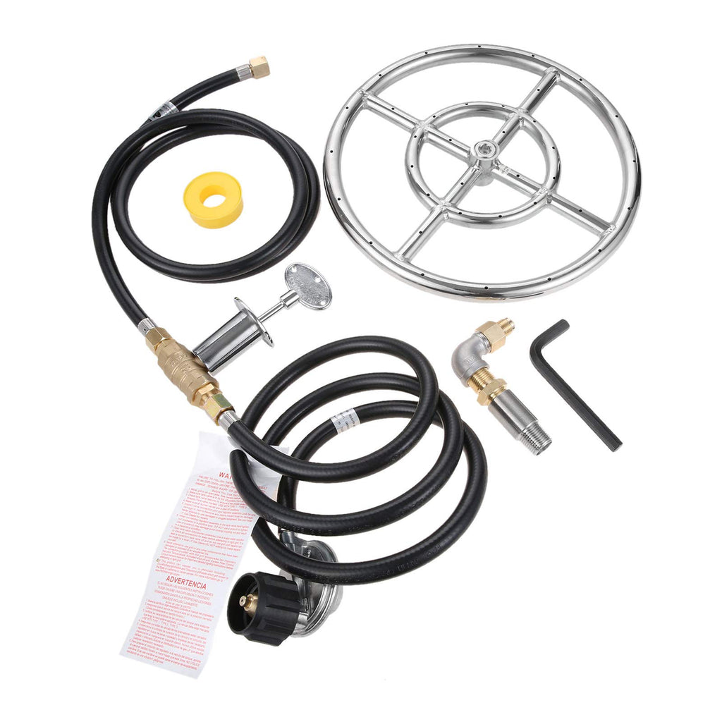 12" Stainless Steel Fire Pit Burner Kit with Valve Assembly, Propane Gas, 90,000 BTU
