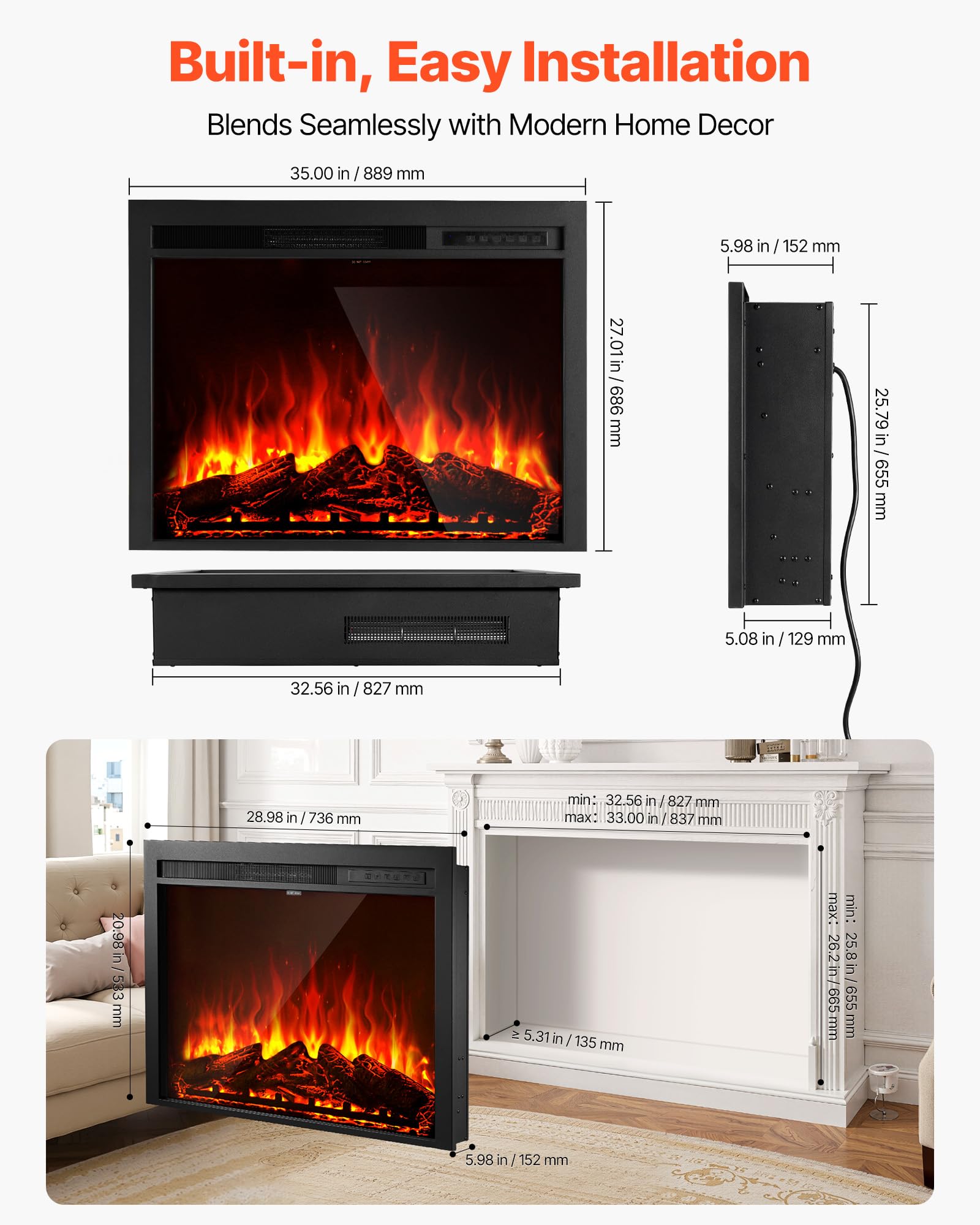 VEVOR Electric Fireplace Insert