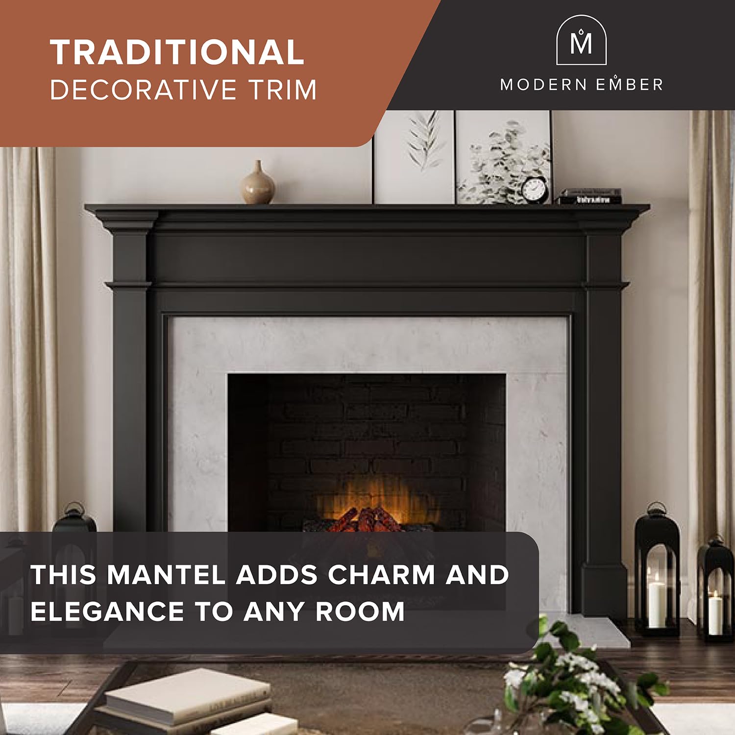 Modern Ember Lakeport Traditional Wood Fireplace Mantel Surround Kit - Parent
