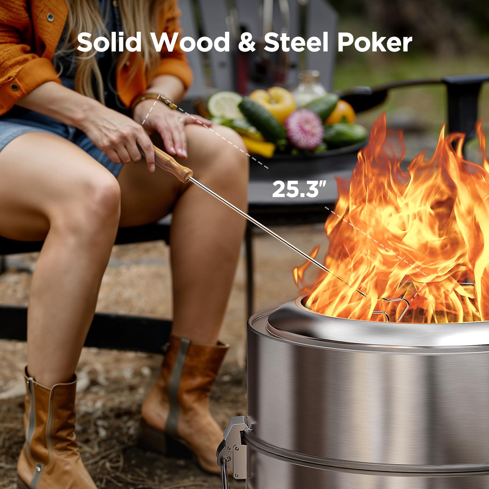 17" Smokeless Wood-Burning Fire Pit with Grill Rack, Fire Poker & Carry Bag