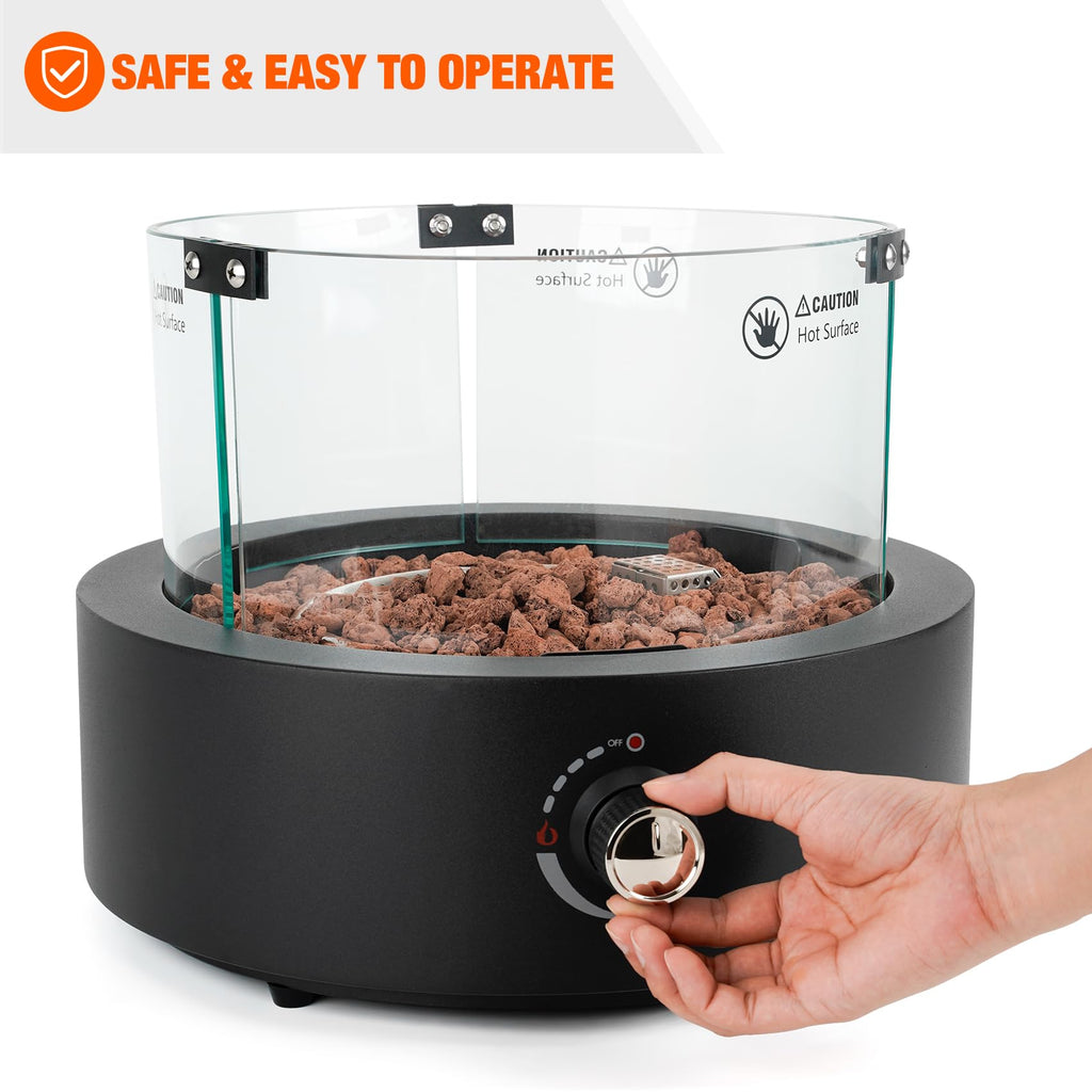 15.7" Portable Propane Fire Pit Tabletop Fireplace with Glass Wind Guard, 23,000 BTU