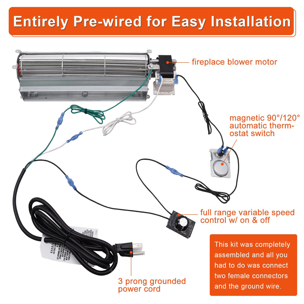 Replacement Fireplace Blower Fan Kit for Select Gas Fireplaces, Universal Compatibility Design
