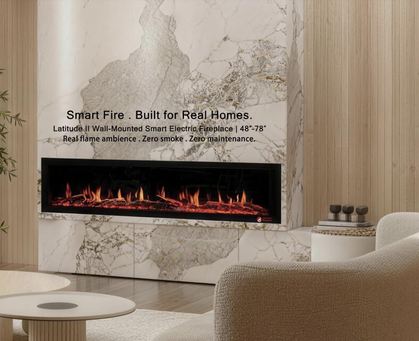 55" Smart Linear Electric Fireplace with App Control & Fire Sounds, Black
