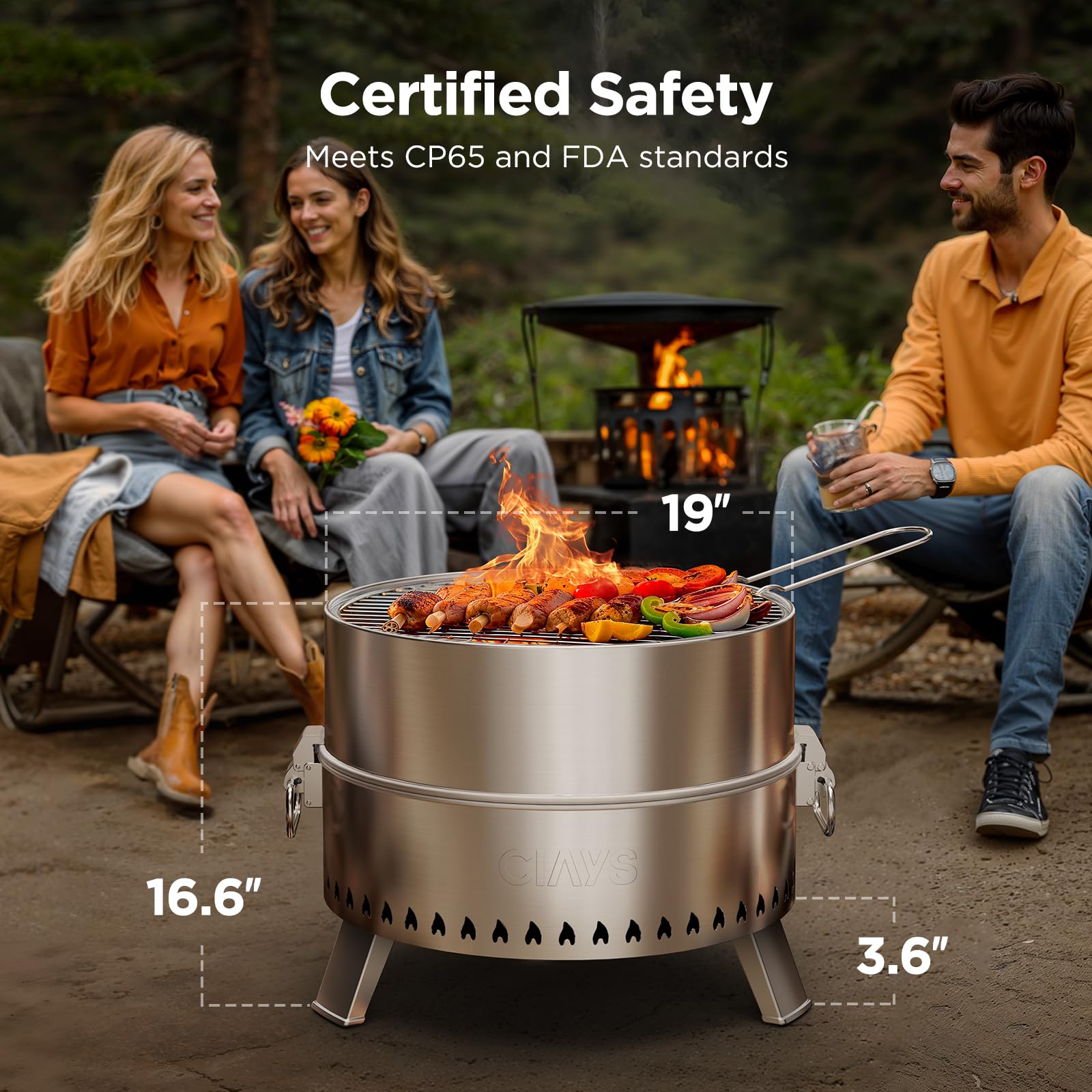 17" Smokeless Wood-Burning Fire Pit with Grill Rack, Fire Poker & Carry Bag