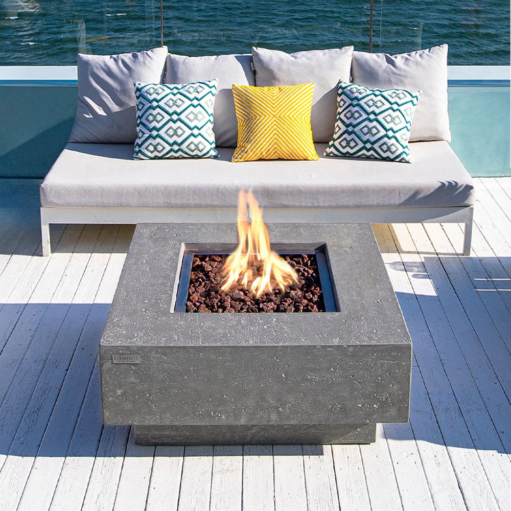 Square Outdoor Fire Pit Table with Canvas Cover & Lava Rocks for Patio and Backyard Use