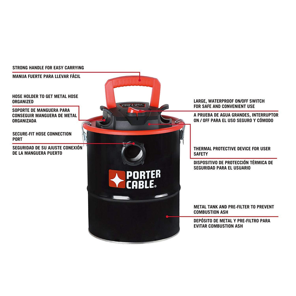 4 Gallon Ash Vacuum with Powerful Suction for Fireplaces, Stoves & Fire Pits, Black
