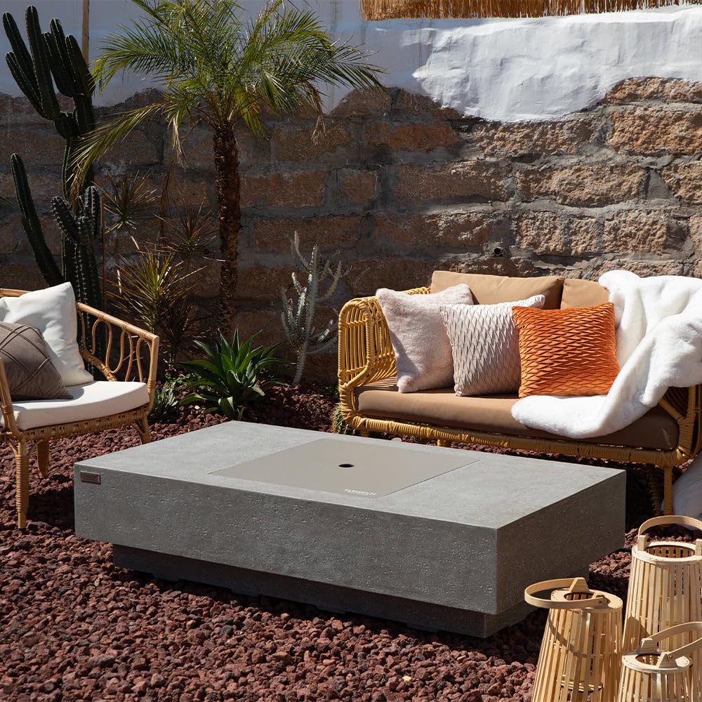 60" Concrete Fire Pit Table with Fire Glass for Patio, Garden & Outdoor Heating
