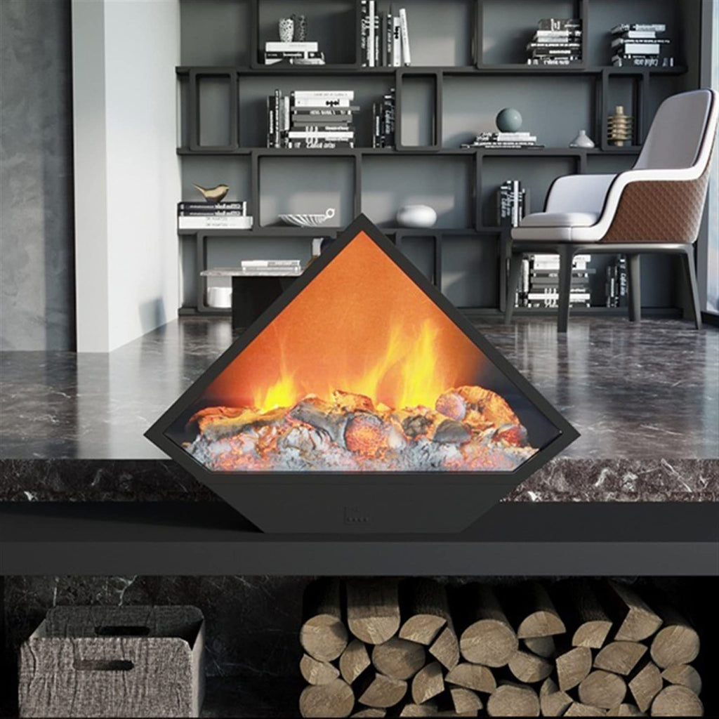 Triangular Steel Electric Fireplace with LED Realistic Flame, Decorative No-Heat Design