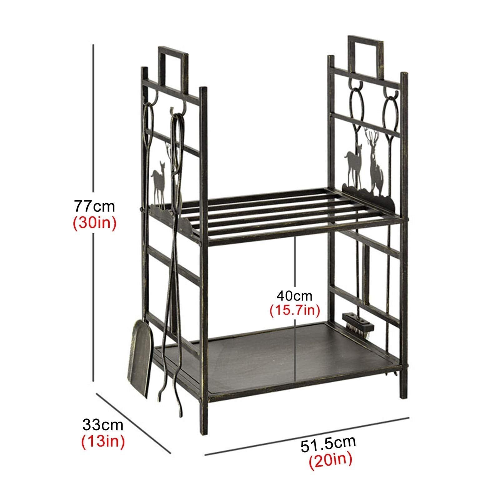 Firewood Rack with 5-Piece Fireplace Tool Set, Heavy-Duty Log Holder for Indoor & Outdoor Use