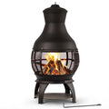 Outdoor Wood-Burning Chiminea Fireplace for Backyard, Garden & Camping, Brown-Black