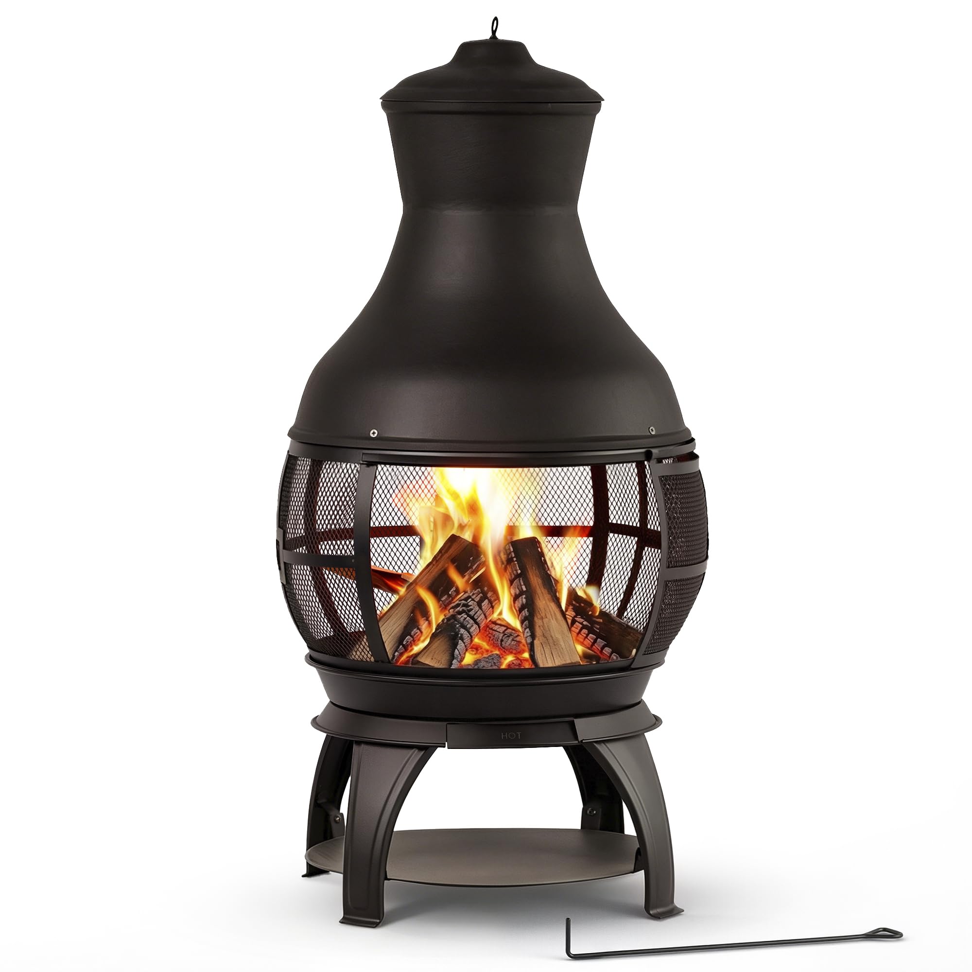 Outdoor Wood-Burning Chiminea Fireplace for Backyard, Garden & Camping, Brown-Black