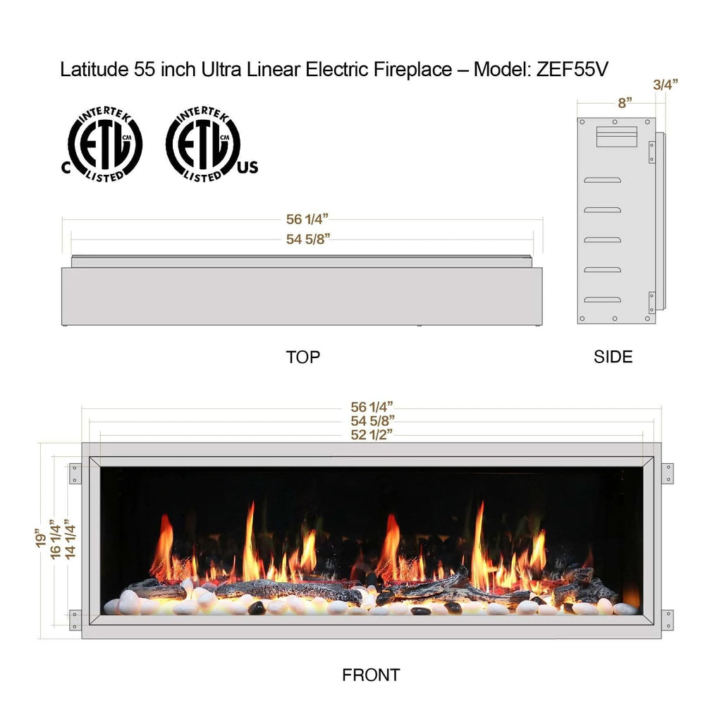 55" Smart Linear Electric Fireplace with App Control & Fire Sounds, Black