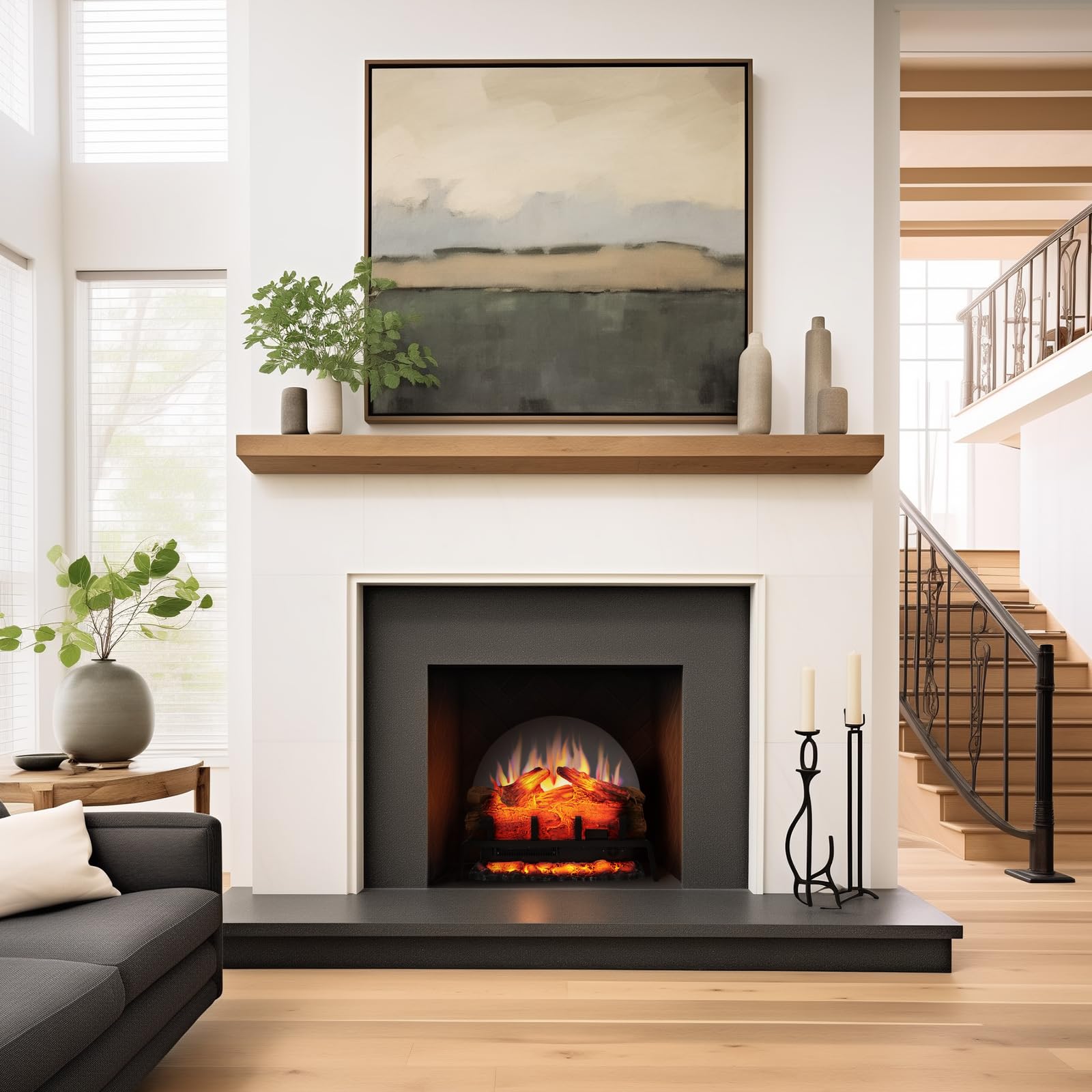Freestanding Electric Fireplace Log Set Insert with 750W/1500W Heater, 6 Flame Colors & Remote Control