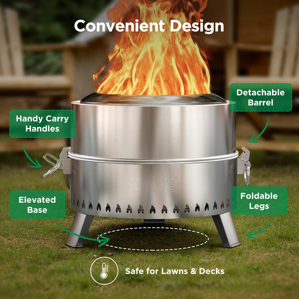 17" Smokeless Wood-Burning Fire Pit with Grill Rack, Fire Poker & Carry Bag