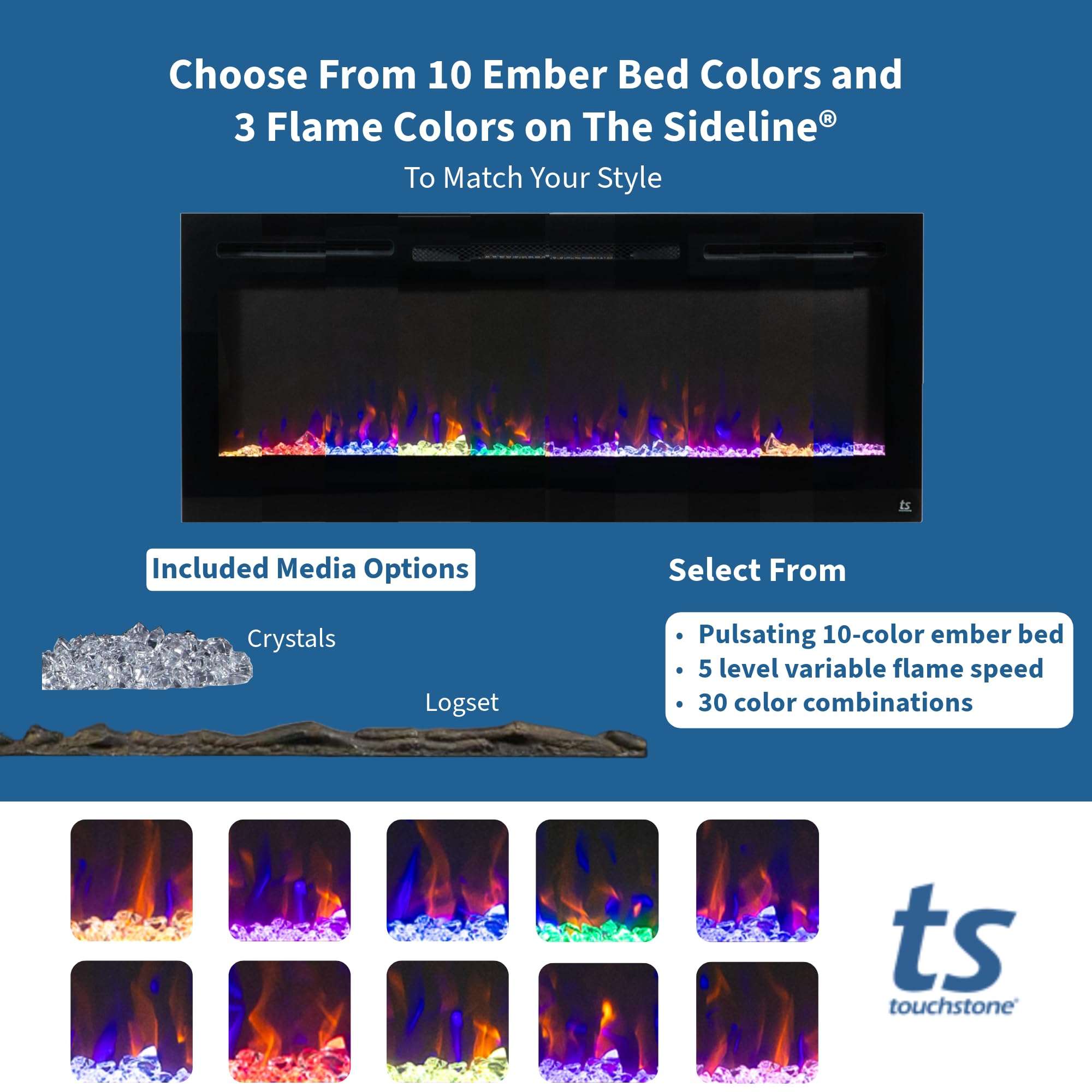Touchstone Sideline Recessed Mounted Electric Fireplace