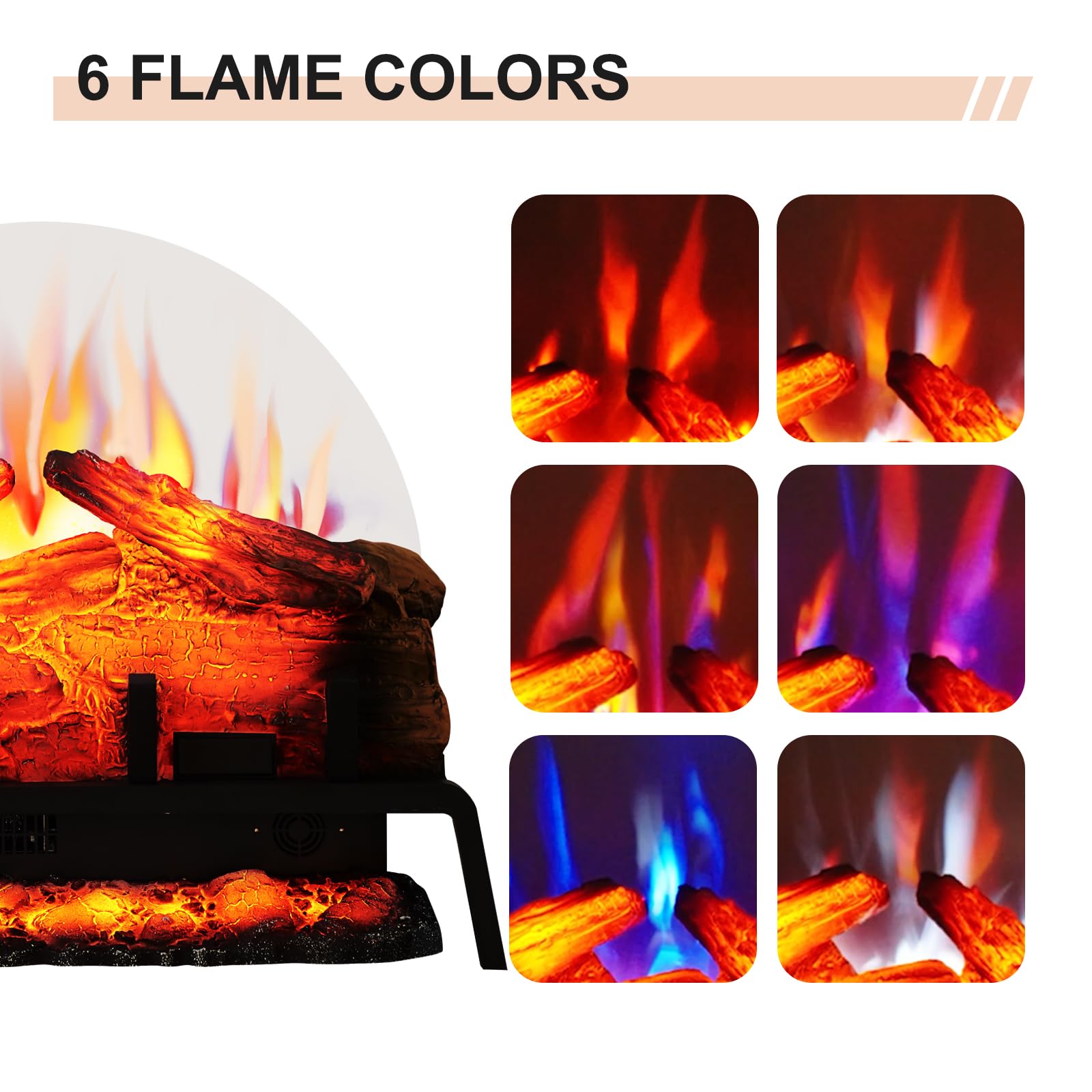 Freestanding Electric Fireplace Log Set Insert with 750W/1500W Heater, 6 Flame Colors & Remote Control