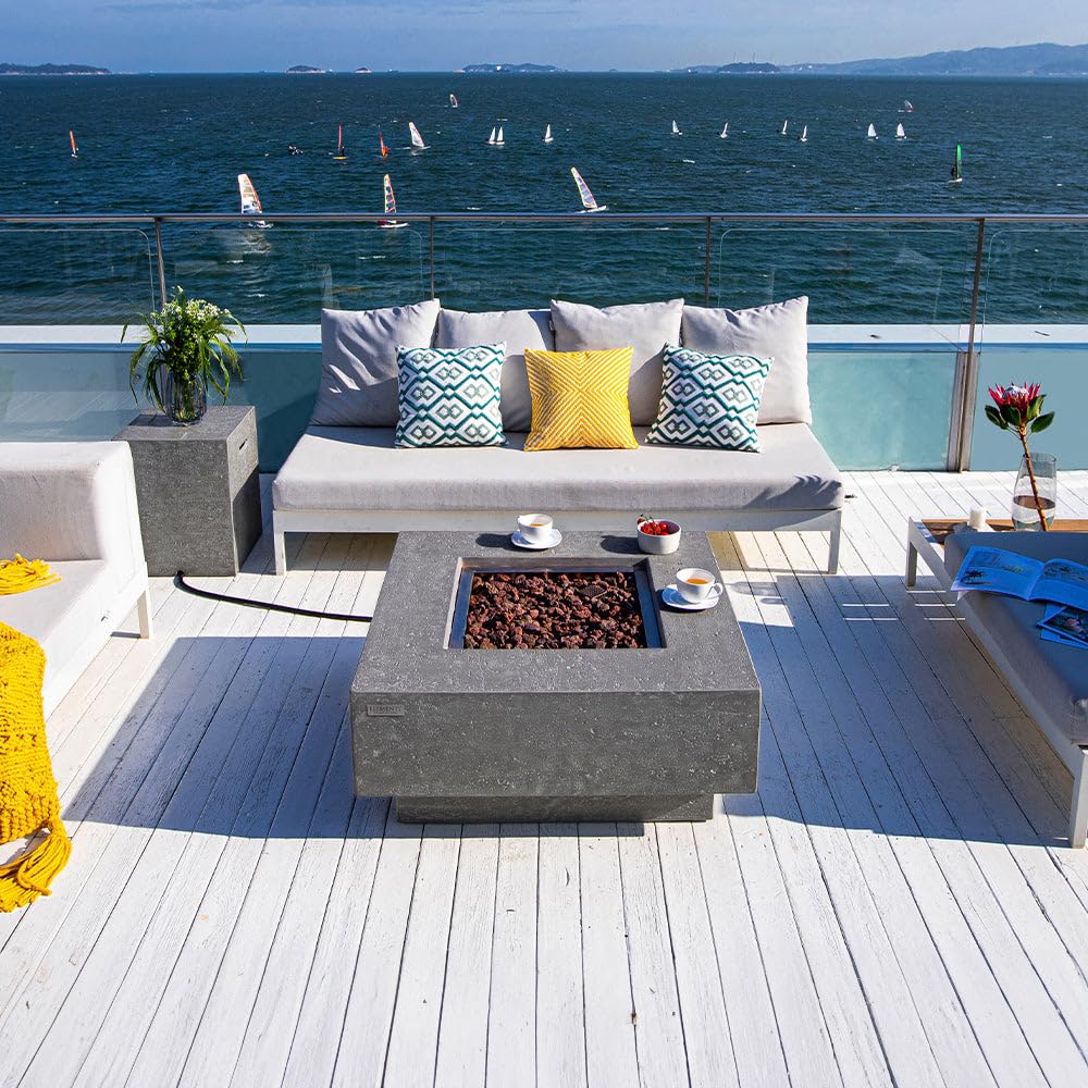 Square Outdoor Fire Pit Table with Canvas Cover & Lava Rocks for Patio and Backyard Use