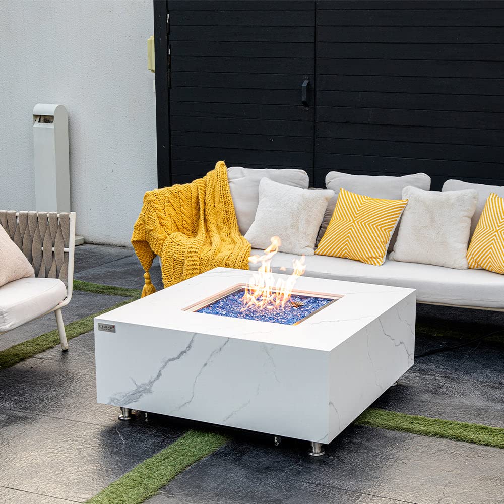 Square Outdoor Fire Pit Table with Canvas Cover & Lava Rocks for Patio and Backyard Use