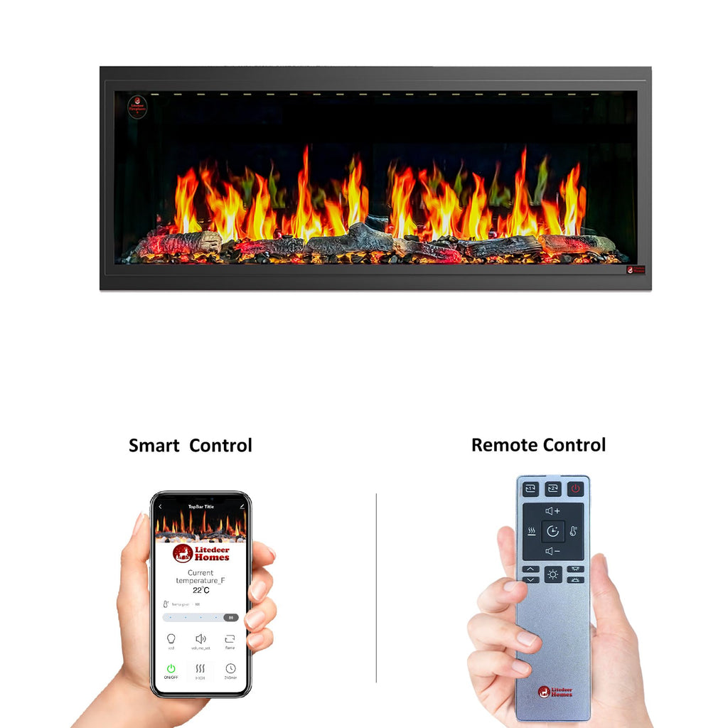 55" Smart Linear Electric Fireplace with App Control & Fire Sounds, Black