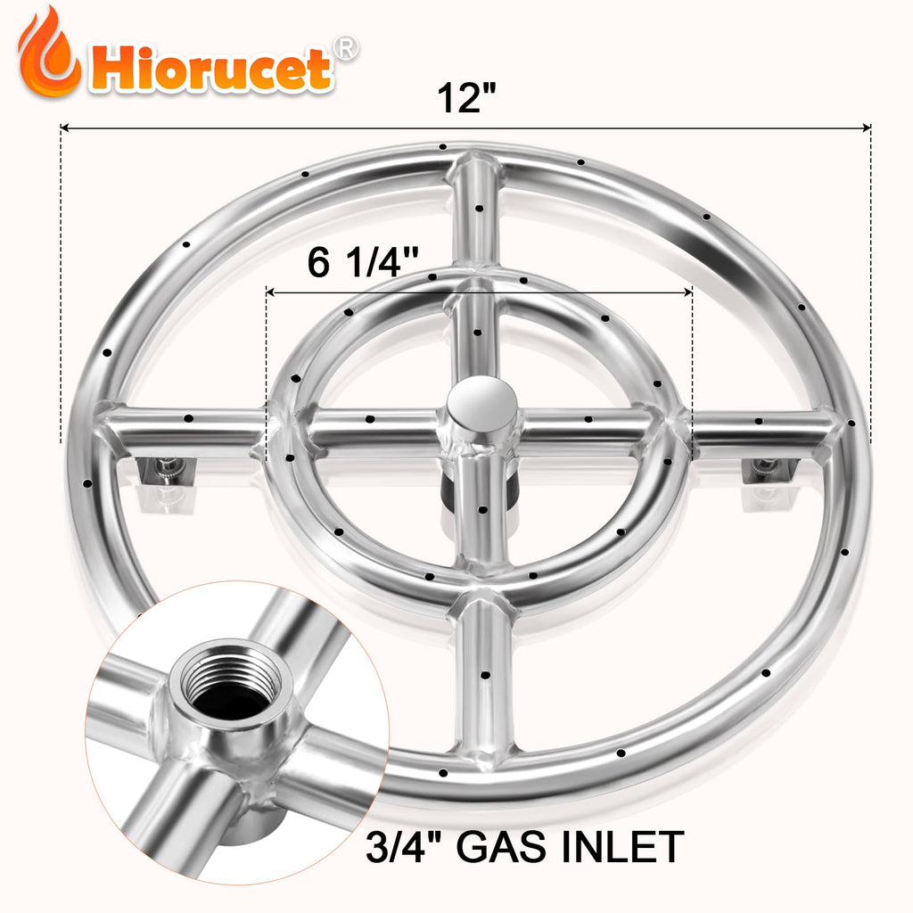 Hiorucet 12'' 18'' 22'' 24'' Round Fire Pit Ring Burner for Natural Gas & Propane Fire Pit Replacement Parts, 304 Stainless Steel Firepit Round Burner Insert.