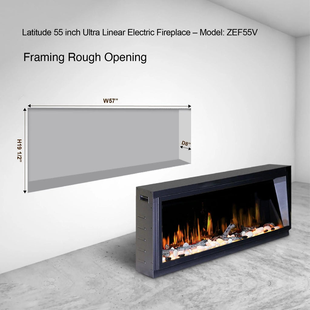 55" Smart Linear Electric Fireplace with App Control & Fire Sounds, Black