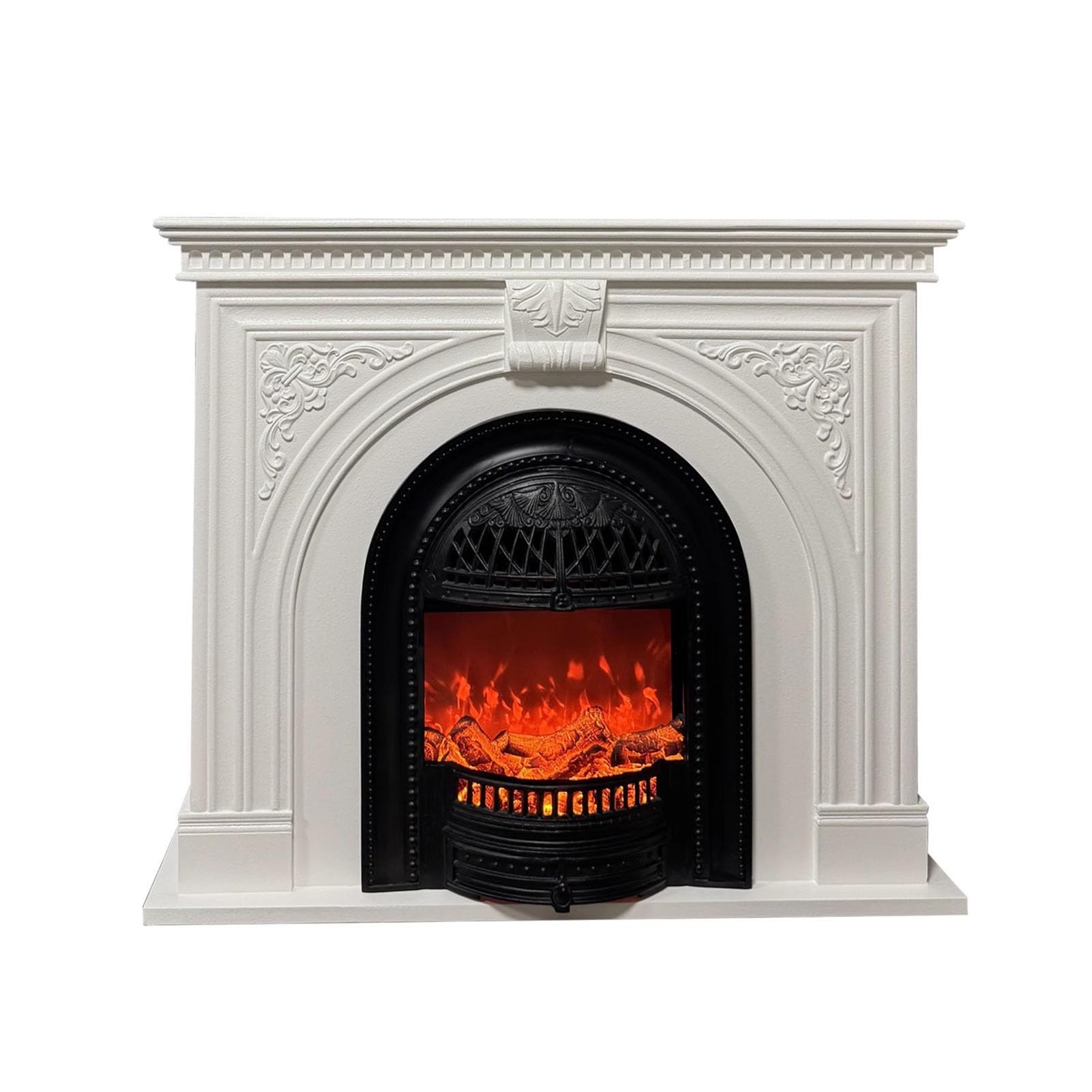 European Carved Fireplace Storage Cabinet with Simulated Flame & Heating Function