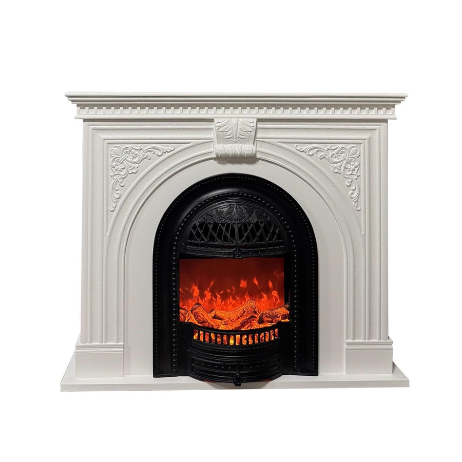 European Carved Fireplace Storage Cabinet with Simulated Flame & Heating Function