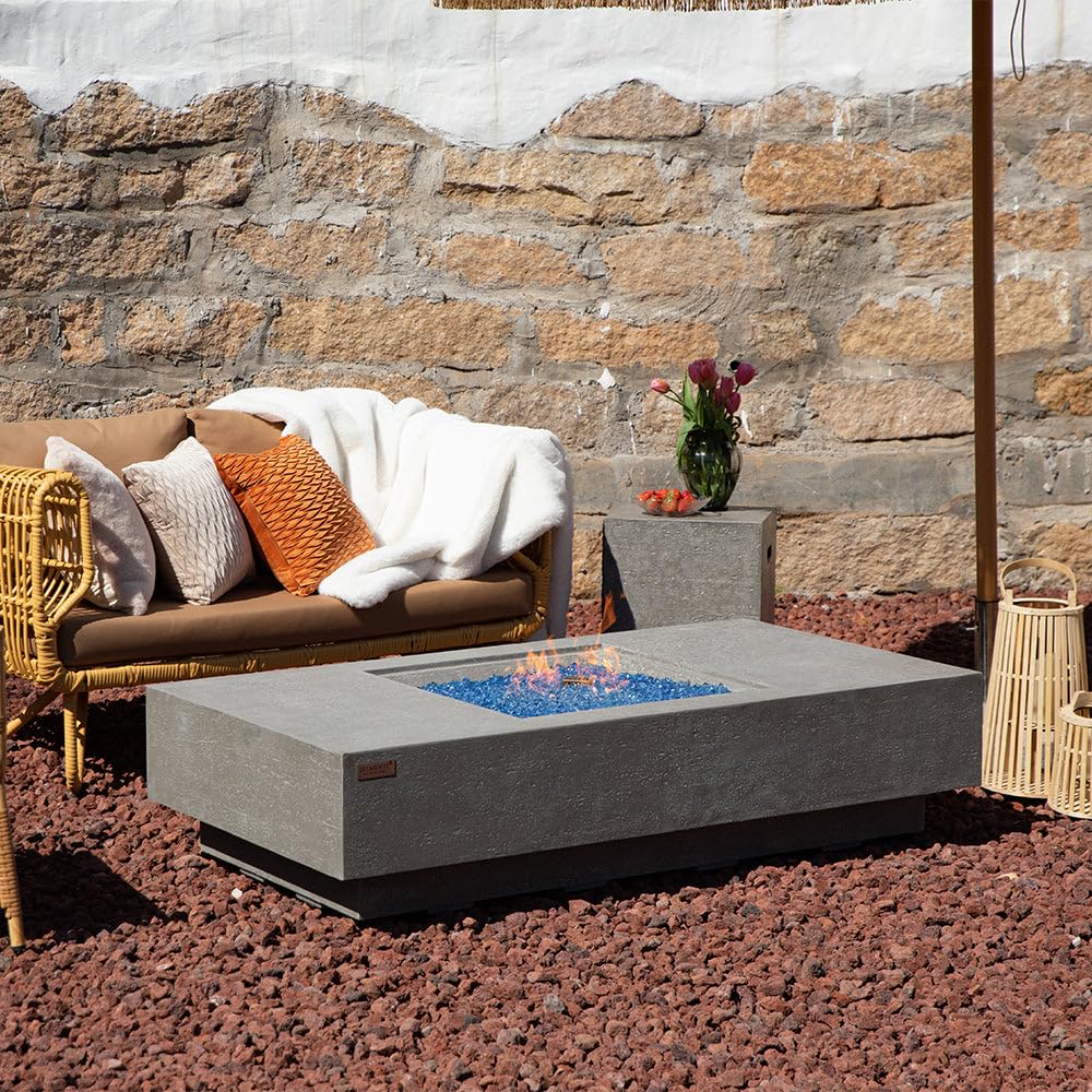 60" Concrete Fire Pit Table with Fire Glass for Patio, Garden & Outdoor Heating