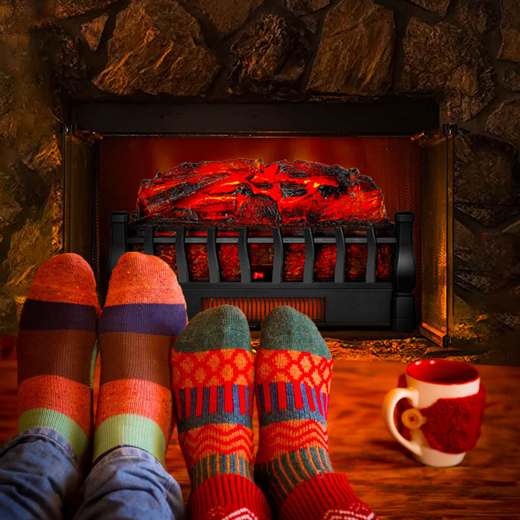 Electric Fireplace Log Insert Heater with Remote Control, 5 Flame Brightness Levels & 24-Hour Timer, Black