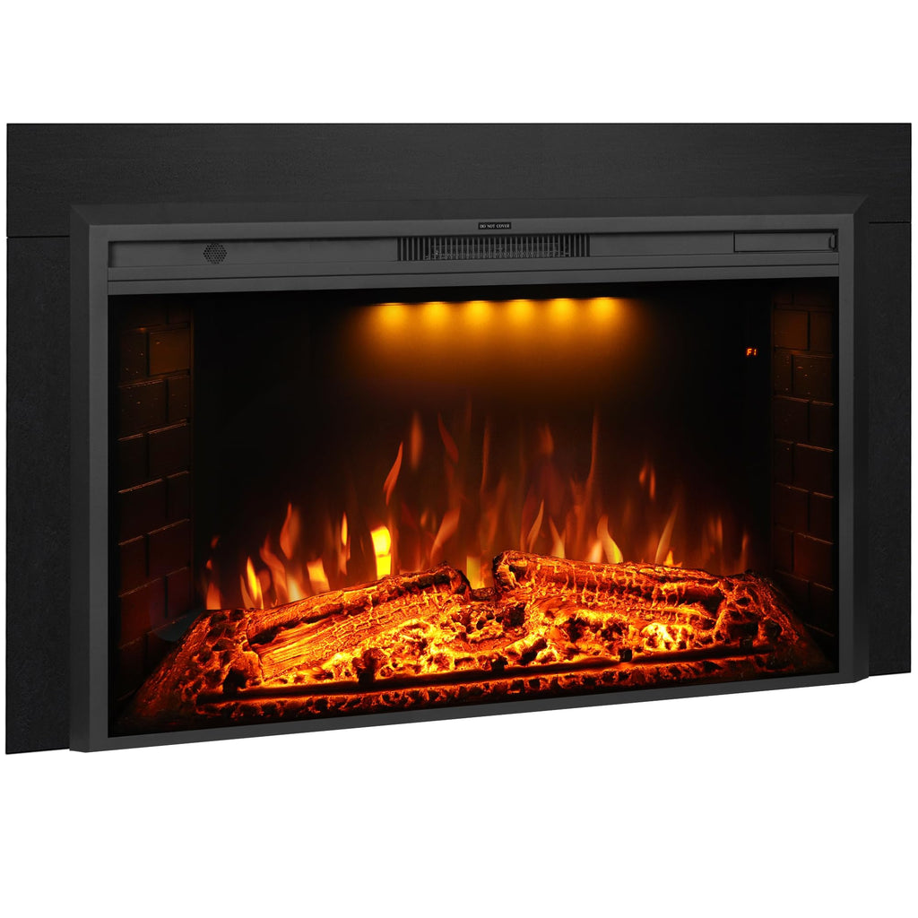 Electric Fireplace Insert with Trim Kit, Crackling Sound, Mood Lighting & Remote Control, 1500W, Black