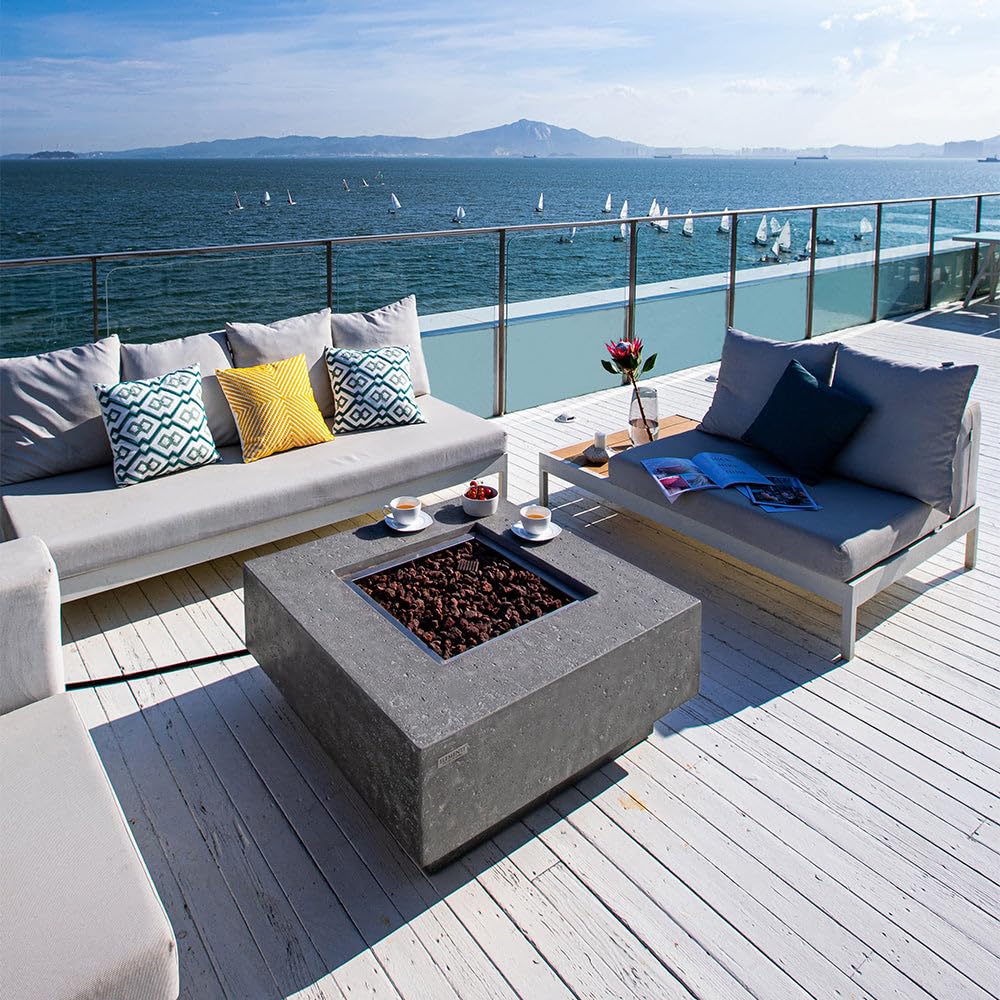 Square Outdoor Fire Pit Table with Canvas Cover & Lava Rocks for Patio and Backyard Use