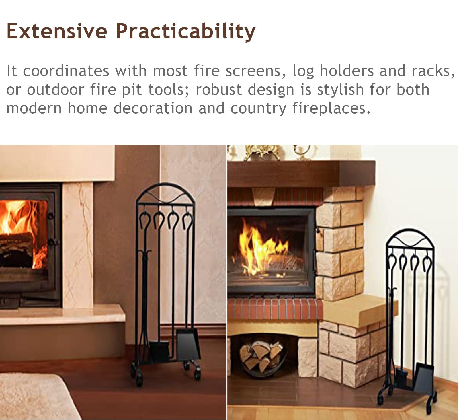 5-Piece Fireplace Tool Set, Hand-Forged Iron Hearth Accessories with Black Finish