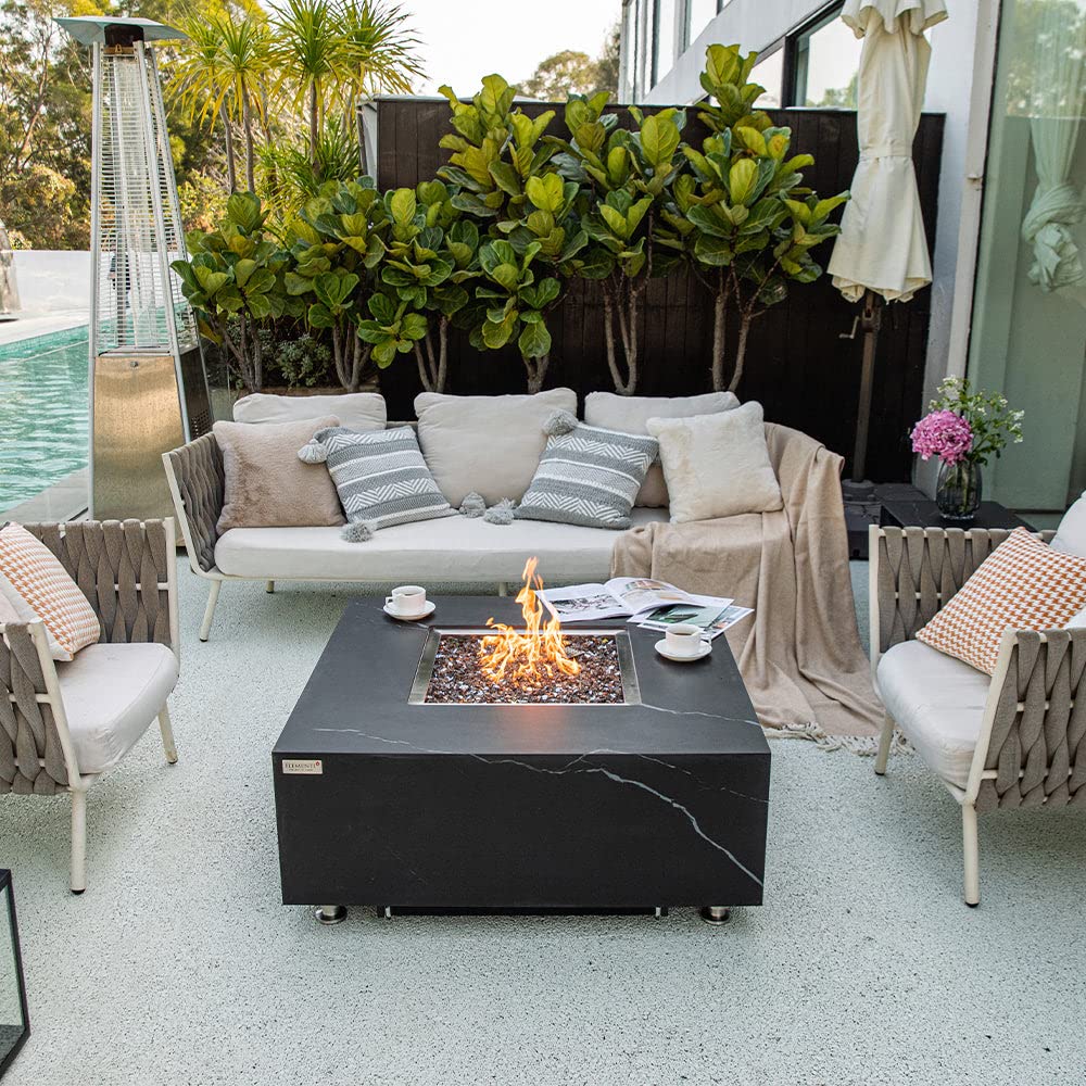 Square Outdoor Fire Pit Table with Canvas Cover & Lava Rocks for Patio and Backyard Use