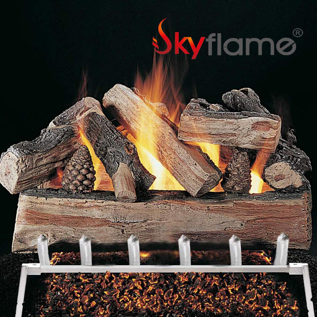 Stainless Steel Fireplace Log Grate with Dual Burner Pan & Natural Gas Connection Kit