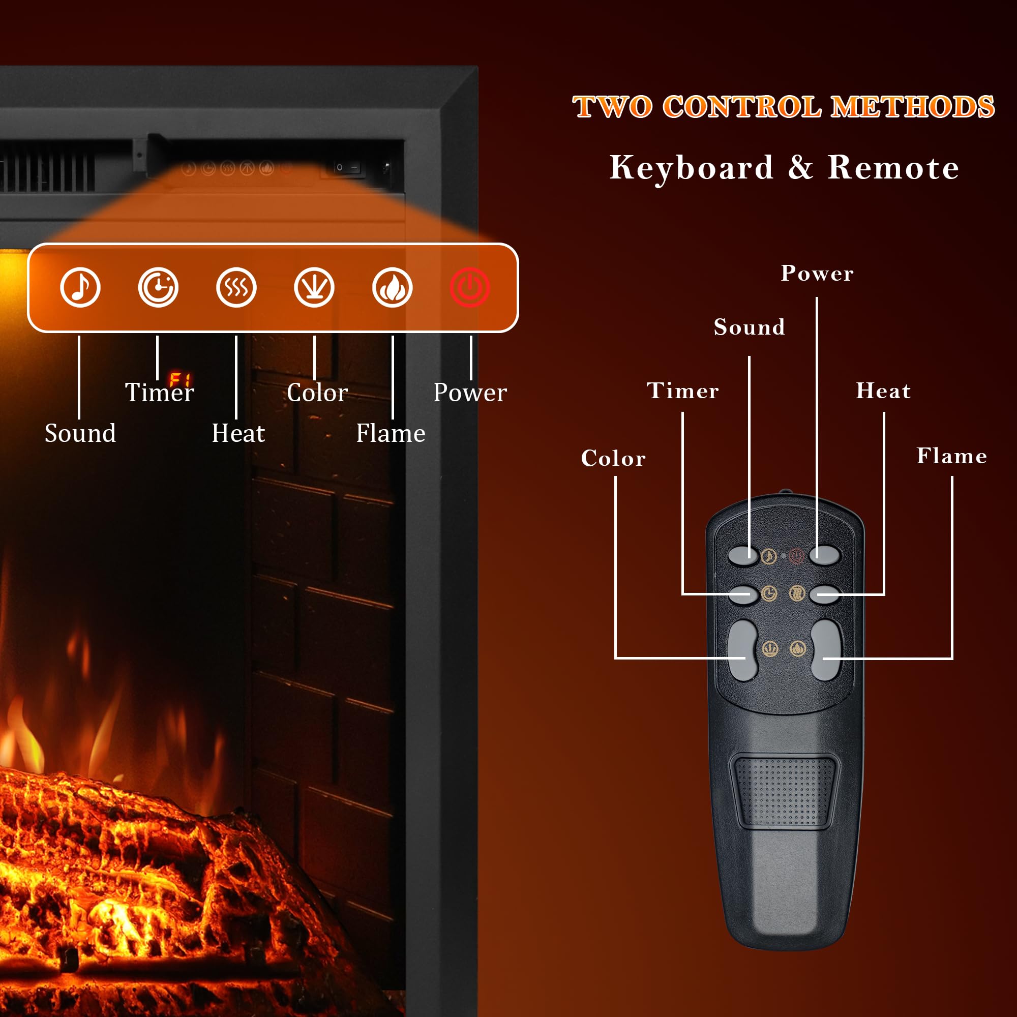 Electric Fireplace Insert with Trim Kit, Crackling Sound, Mood Lighting & Remote Control, 1500W, Black